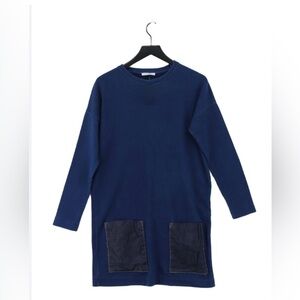 Zara Navy Blue Long Sleeve Dress with Denim Pockets